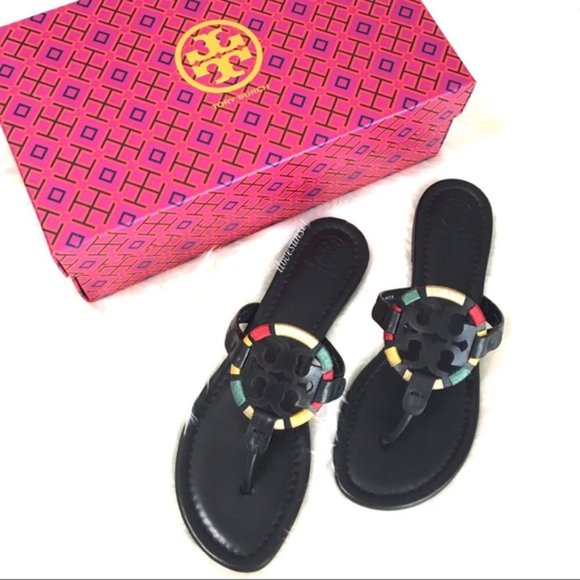 Tory Burch RARE Black Embroidered Miller Sandals